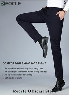 REOCLE Men's Dress Pant Fashion Slim Fit Suit Pants Classic Fit Flat Front Straight Formal Pants Wrinkle Free Expandable Waist Suit Pants  - Image 4