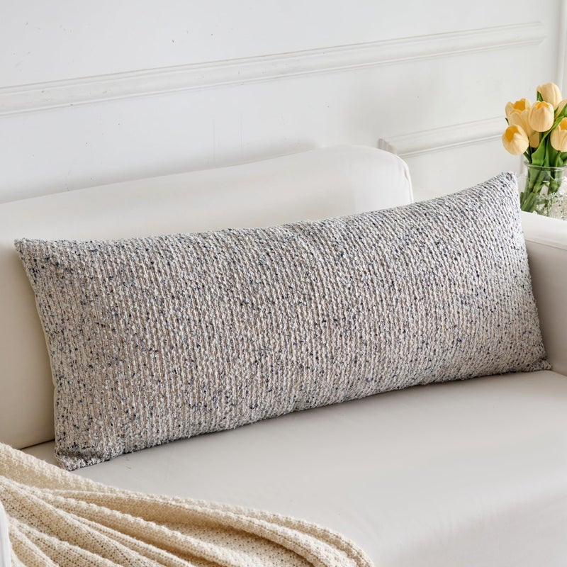 LIGICKY Boucle Boho Accent Farmhouse Long Lumbar Pillow Covers Decorative Couch Pillow Covers for Home Decor Bed Sofa Living Roo 14x36 Beige Blue（Set of 1） - Image 1