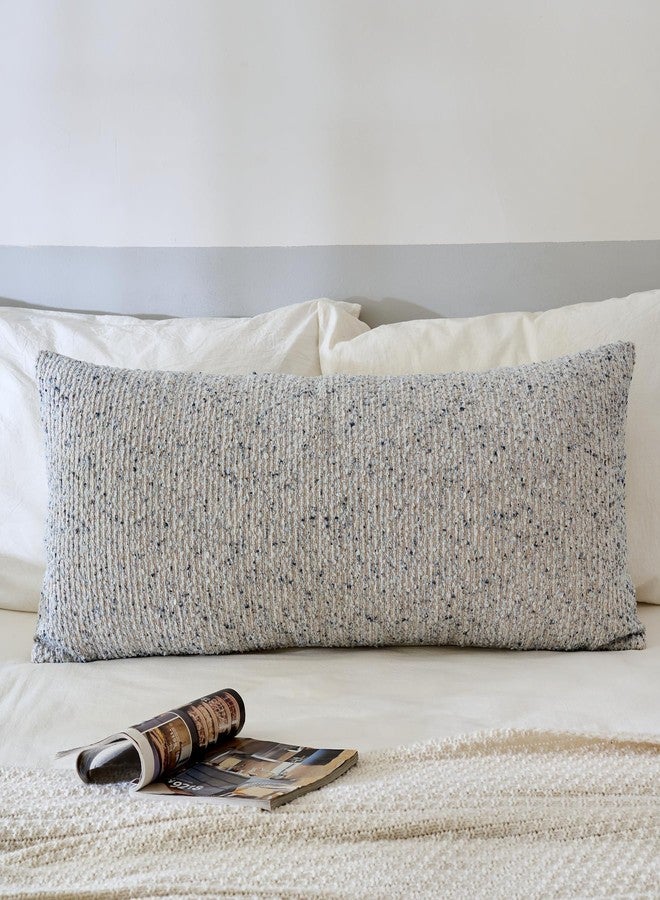 LIGICKY Boucle Boho Accent Farmhouse Long Lumbar Pillow Covers Decorative Couch Pillow Covers for Home Decor Bed Sofa Living Roo 14x36 Beige Blue（Set of 1） - Image 2