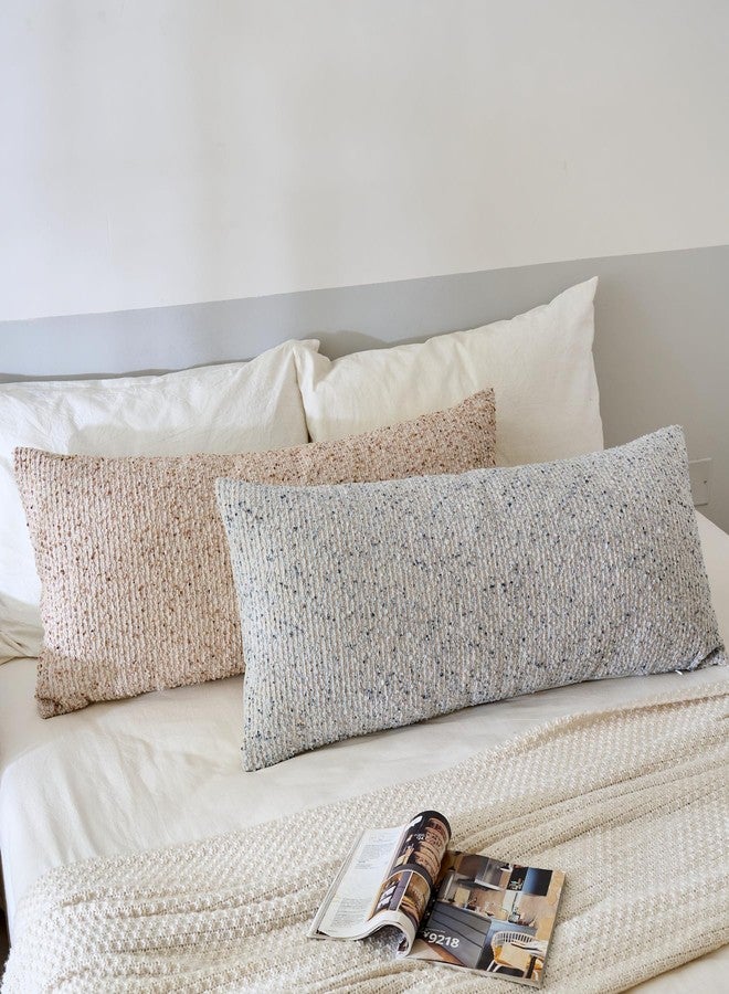 LIGICKY Boucle Boho Accent Farmhouse Long Lumbar Pillow Covers Decorative Couch Pillow Covers for Home Decor Bed Sofa Living Roo 14x36 Beige Blue（Set of 1） - Image 3