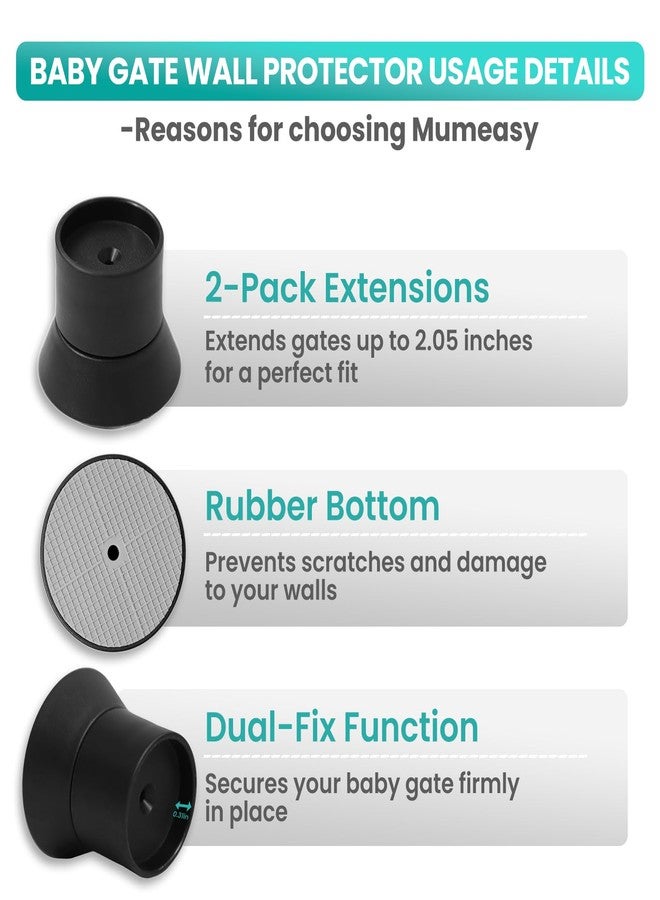 Mumeasy 4 Pack Baby Gate Wall Protector Extender - Pressure Mounted Child Safety Gate Extension Kit Extends 0.86-4.1 in, Protects Walls & Doorways from Pet & D Gates, Works on Stairs & Door, Black - Image 4