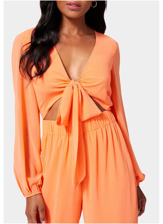 bebe TIE FRONT ELASTIC WAIST JUMPSUIT  - Image 4