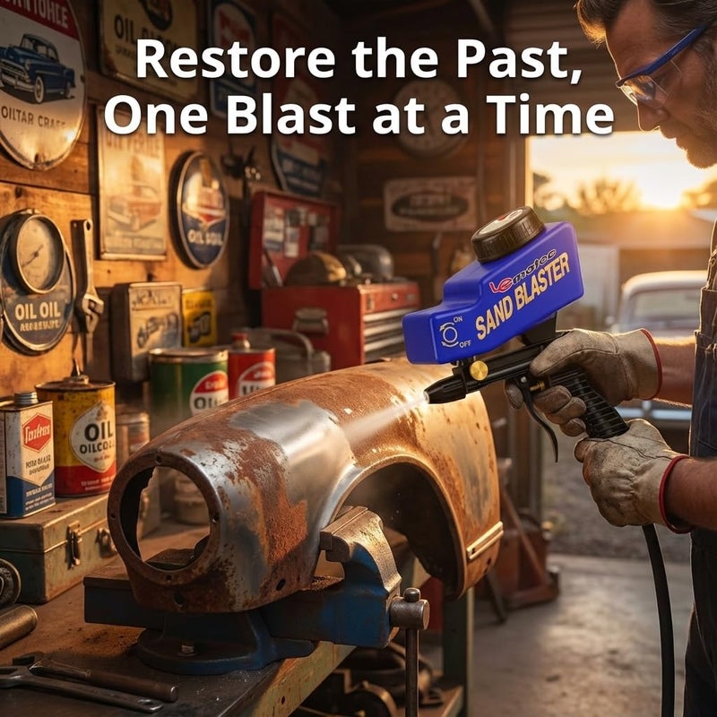 LE LEMATEC مجموعة مسدس الرمل المحمول LE LEMATEC لإزالة الصدأ ونقش الزجاج - تتطلب ضاغط هواء 150PSI 4+ CFM للأعمال التفصيلية والمشاريع الصغيرة - فوهة سيراميك زرقاء - Image 2