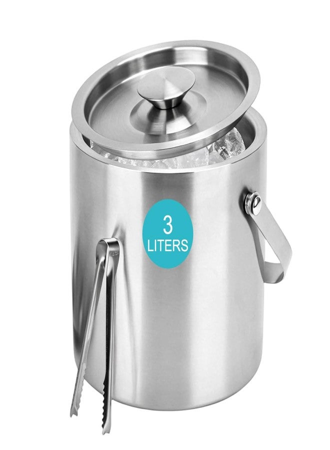 LYFJXX Ice Bucket with Lid & Tong- 3L Insulated Stainless Steel Bucket for Cocktail Bar, Champagne, Chilling Wine (3 L) - Image 1