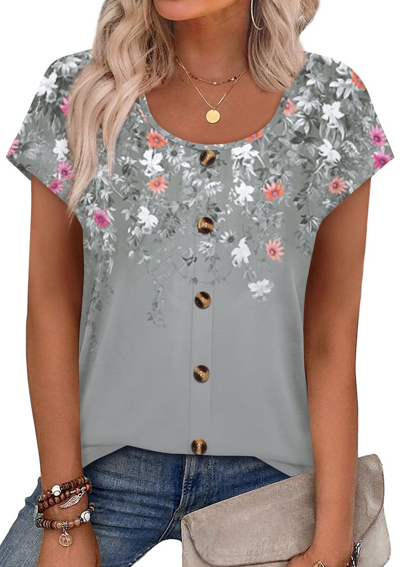 WIHOLL Womens Summer Tops Short Sleeve T Shirts Spring Outfits Travel Clothes Work Shirts Cute Ladies Tops and Blouses Dressy Casual Capsule Wardrobe for Women 2026 L - Image 1