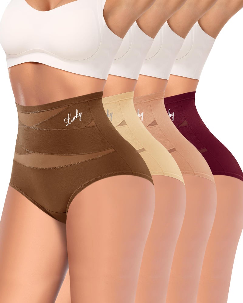 MIOTAN Women's Underwear 4 Pack Tummy Control High Waisted Postpartum Ladies Panties Compression Post Partum Nylon, Multicolor-B, XXL - Image 1