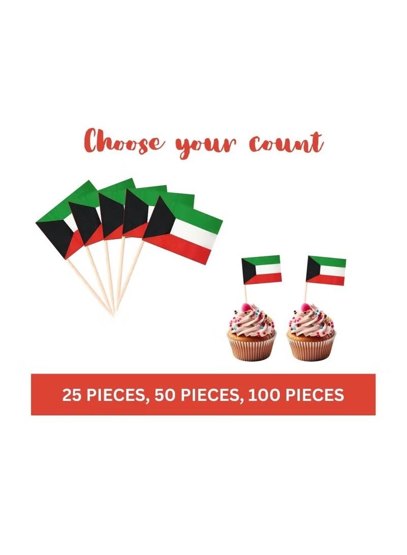 25 Pieces – Kuwait Cupcake Toppers For National Day Decorations – Toothpick Cupcake Toppers – Perfect For Celebrations, Parties And Events – Mini Stick Flags For Decorating Cupcakes, Cakes And Desserts - Image 5