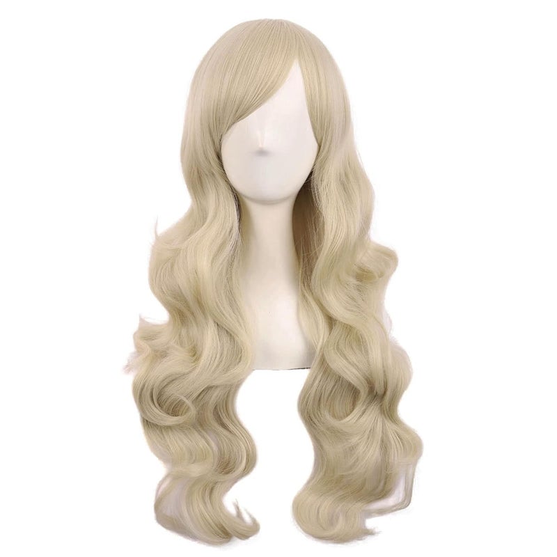 MapofBeauty 28 Inch70 cm Charming Women Side Bangs Long Curly Full Hair Synthetic Wig Blonde