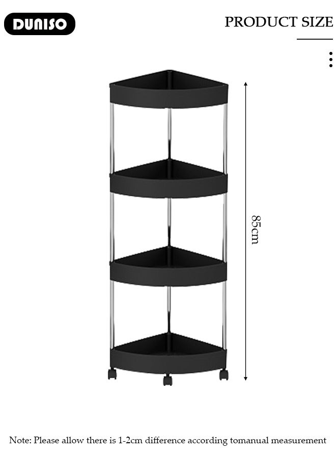 4-Layer Shower Caddy Corner Shelves, Bathroom Shelving Unit Cart with Wheel, Plastic Shower Caddy Organizer Shelf, Rust Proof Corner Open Storage Cart for Bathroom, Kitchen, Laundry