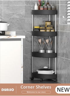 DUNISO 4-Layer Shower Caddy Corner Shelves, Bathroom Shelving Unit Cart with Wheel, Plastic Shower Caddy Organizer Shelf, Rust Proof Corner Open Storage Cart for Bathroom, Kitchen, Laundry  - Image 1