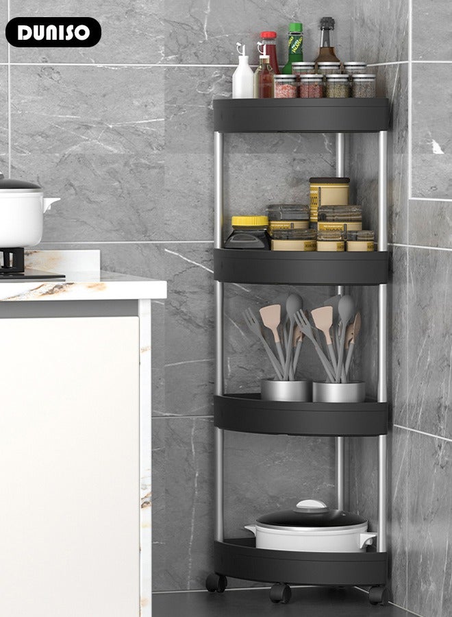 4-Layer Shower Caddy Corner Shelves, Bathroom Shelving Unit Cart with Wheel, Plastic Shower Caddy Organizer Shelf, Rust Proof Corner Open Storage Cart for Bathroom, Kitchen, Laundry