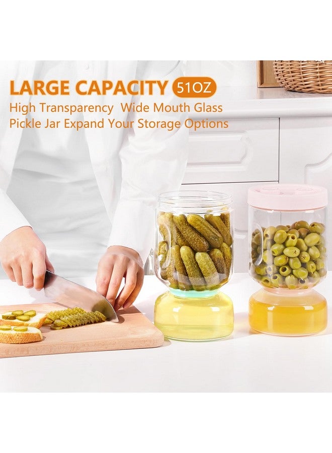 Zens ZENS Glass Pickle Jar with Strainer Flip, 2 Pack 51oz Anti-Slip Large Container, Airtight Hourglass Juice Separator Canning Jar for Storage Olive, Gherkin, Dill Sliced Pickles - Image 5
