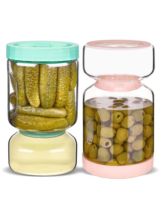 Zens ZENS Glass Pickle Jar with Strainer Flip, 2 Pack 51oz Anti-Slip Large Container, Airtight Hourglass Juice Separator Canning Jar for Storage Olive, Gherkin, Dill Sliced Pickles - Image 1