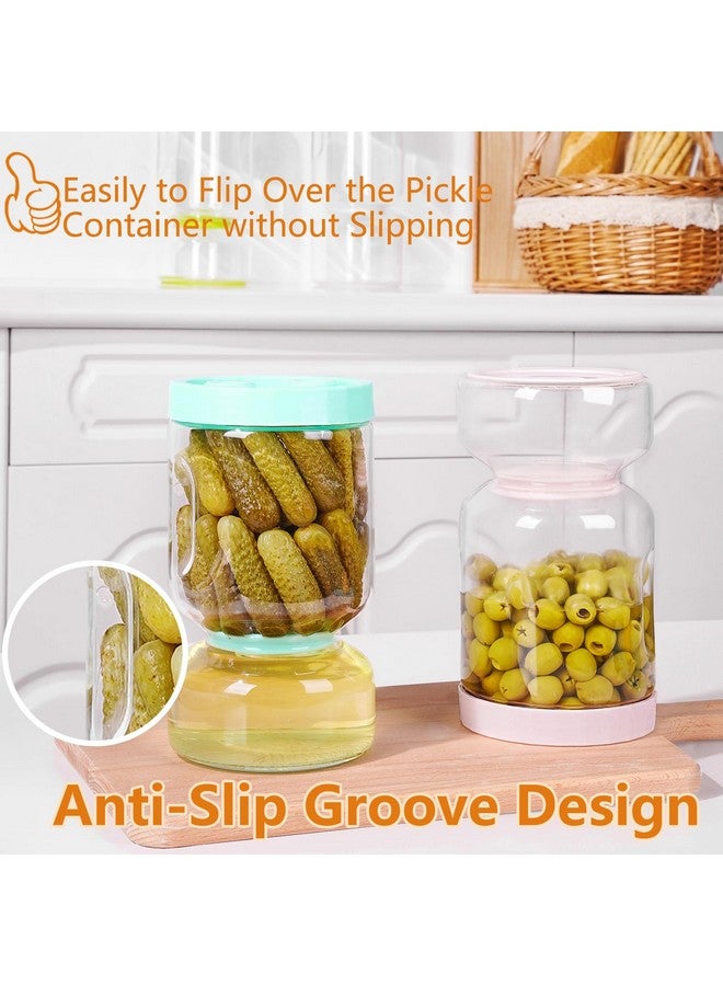 Zens ZENS Glass Pickle Jar with Strainer Flip, 2 Pack 51oz Anti-Slip Large Container, Airtight Hourglass Juice Separator Canning Jar for Storage Olive, Gherkin, Dill Sliced Pickles - Image 2