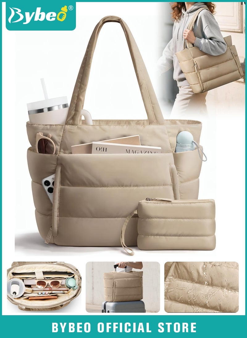 Bybeo Tote Bag for Women, Diaper Bag Tote, Puffy Tote Bag with Purse Bag,  Large Quilted Shoulder Bag with Multiple Compartments, Lightweight Laptop Bag, Waterproof Commuter Travel Tote for Travel, Work, Gym - Image 1