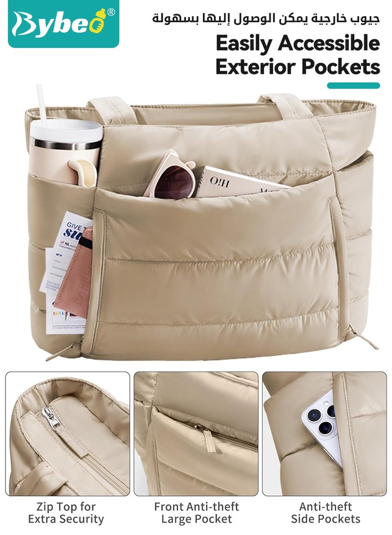 Bybeo Tote Bag for Women, Diaper Bag Tote, Puffy Tote Bag with Purse Bag,  Large Quilted Shoulder Bag with Multiple Compartments, Lightweight Laptop Bag, Waterproof Commuter Travel Tote for Travel, Work, Gym - Image 3