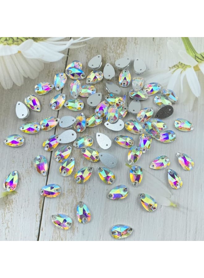 72pcs Teardrop Rhinestones Sew on Flatback Rhinestones,Faceted Crystal Glass Beads with Holes for Clothes Shoes Dress DIY Jewelry Making Crafts Decoration (White AB, 7 X 12 mm)  - Image 4