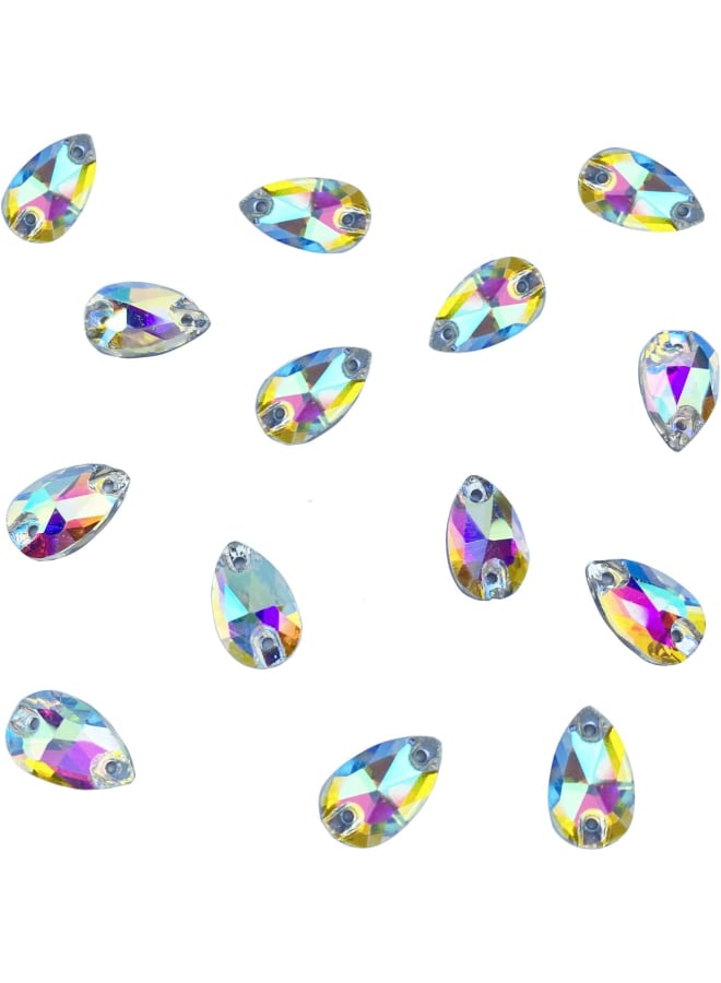 72pcs Teardrop Rhinestones Sew on Flatback Rhinestones,Faceted Crystal Glass Beads with Holes for Clothes Shoes Dress DIY Jewelry Making Crafts Decoration (White AB, 7 X 12 mm)  - Image 1