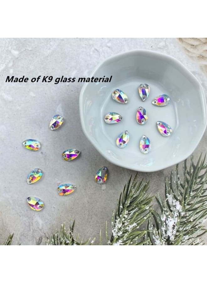 72pcs Teardrop Rhinestones Sew on Flatback Rhinestones,Faceted Crystal Glass Beads with Holes for Clothes Shoes Dress DIY Jewelry Making Crafts Decoration (White AB, 7 X 12 mm)  - Image 3