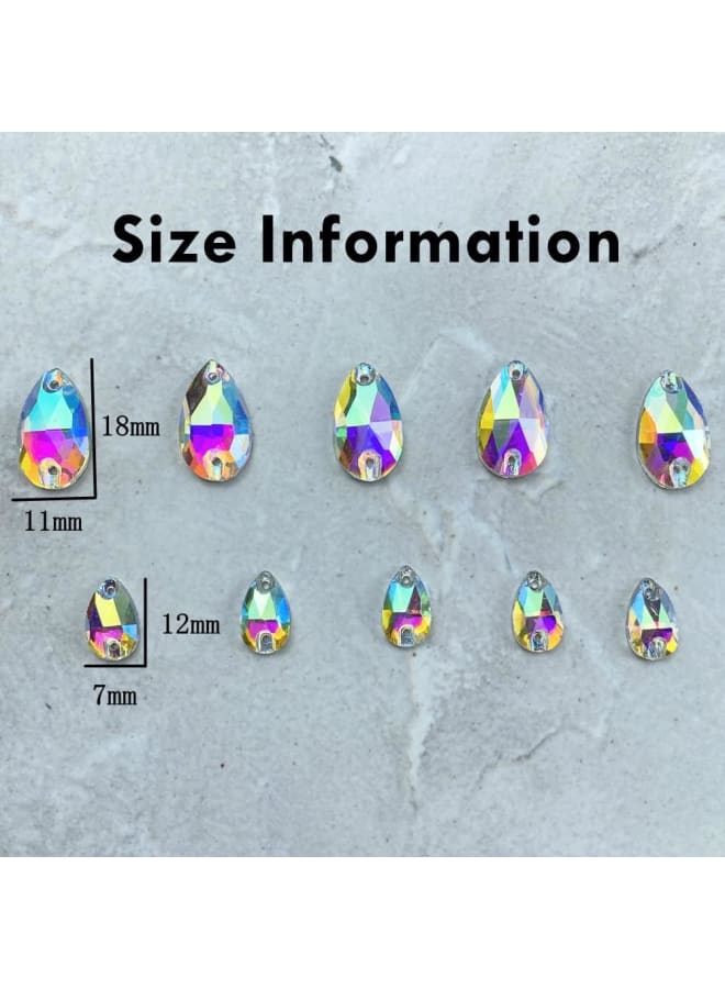 72pcs Teardrop Rhinestones Sew on Flatback Rhinestones,Faceted Crystal Glass Beads with Holes for Clothes Shoes Dress DIY Jewelry Making Crafts Decoration (White AB, 7 X 12 mm)  - Image 2