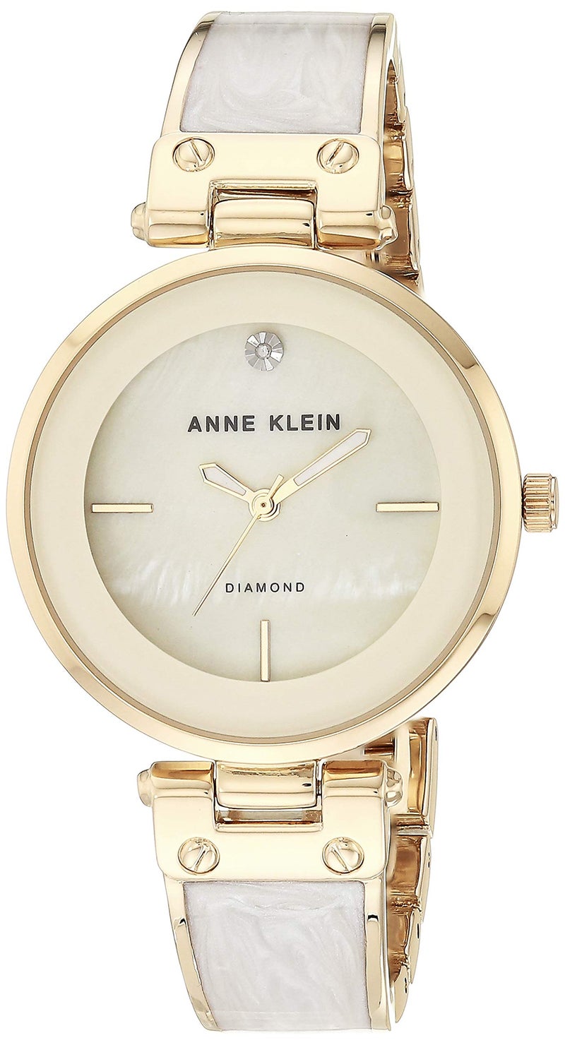 ANNE KLEIN ساعة آن كلاين النسائية AK/2512IVGB ذات القرص المزخرف بالألماس باللون الذهبي والعاجي - Image 1