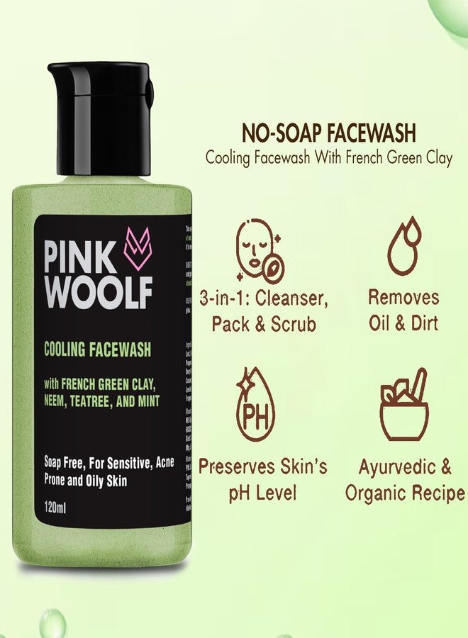 Pink Woolf Cooling Face Wash | French Green Clay, Neem, Tea Tree & Mint For A Soothing & Oil-Free Face | Suitable For Sensitive, Acne-Prone & Oily Skin | 120ml (Pack Of 1) - Image 4