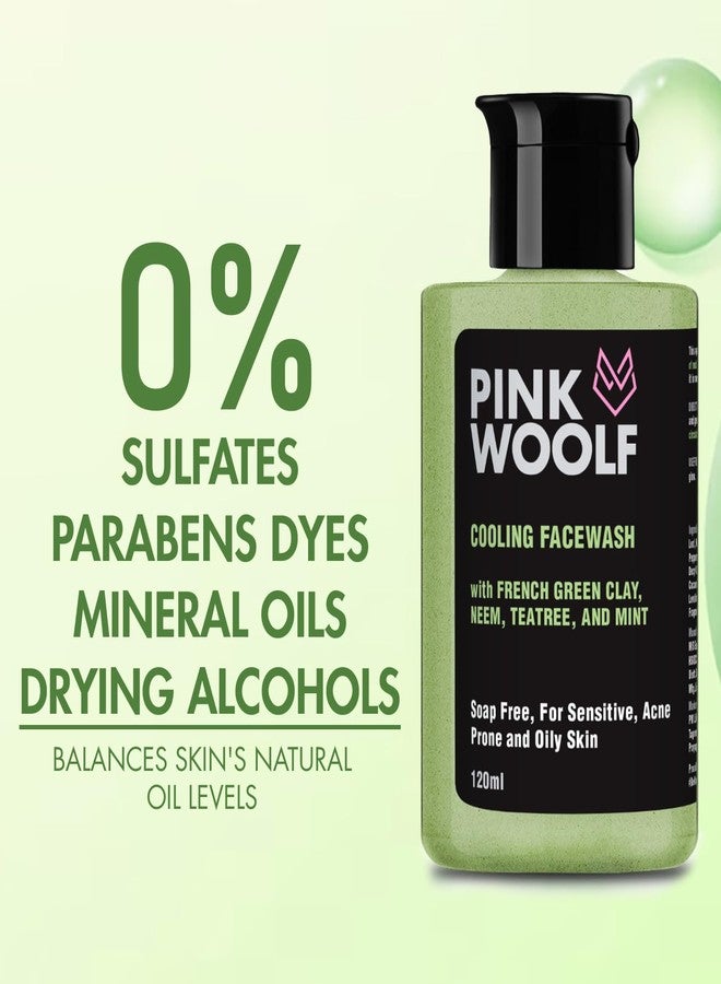 Pink Woolf Cooling Face Wash | French Green Clay, Neem, Tea Tree & Mint For A Soothing & Oil-Free Face | Suitable For Sensitive, Acne-Prone & Oily Skin | 120ml (Pack Of 1) - Image 3