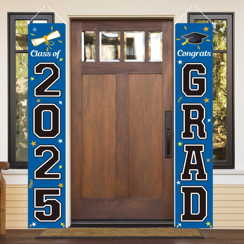 KMUYSL Graduation Decorations Class of 2025 Graduation Party Decorations 2025 Blue  Black Congrats Grad Banner Hanging Flags Porch Sign for Any School IndoorOutdoor Decor