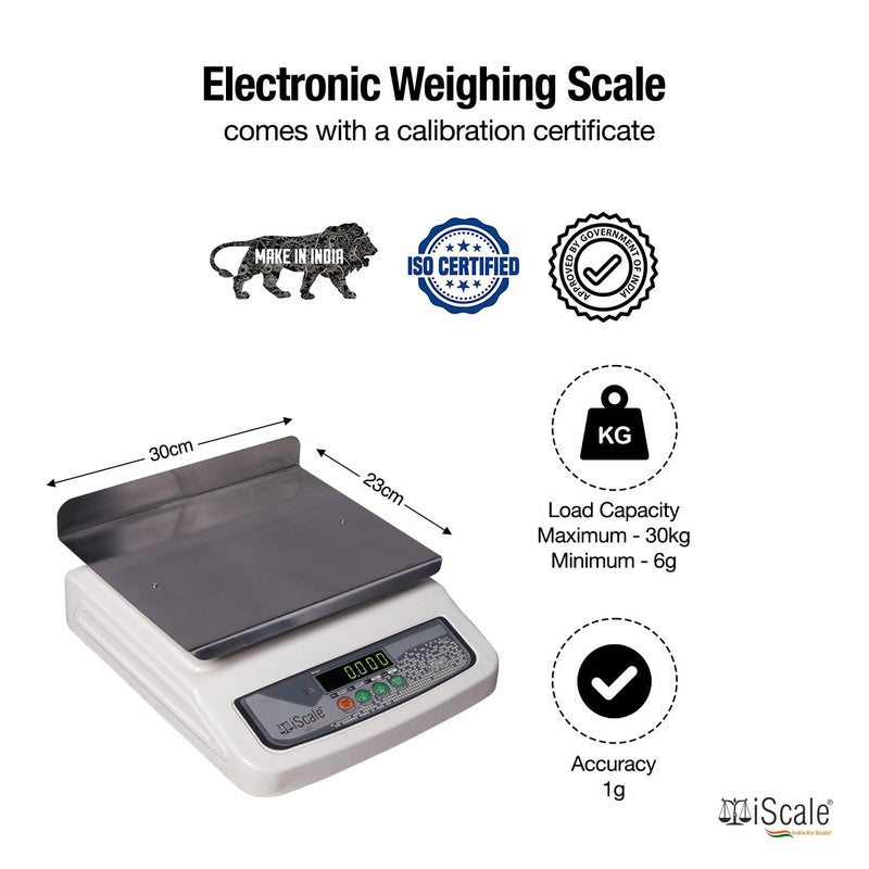 iScale i06L 30kg x 1g Commercial Weighing Scale with Front Back Double Display 230x300mm LShaped Stainless Steel Pan With Calibration Certificate Ideal for 51020kg Weighing in Shops - Image 2