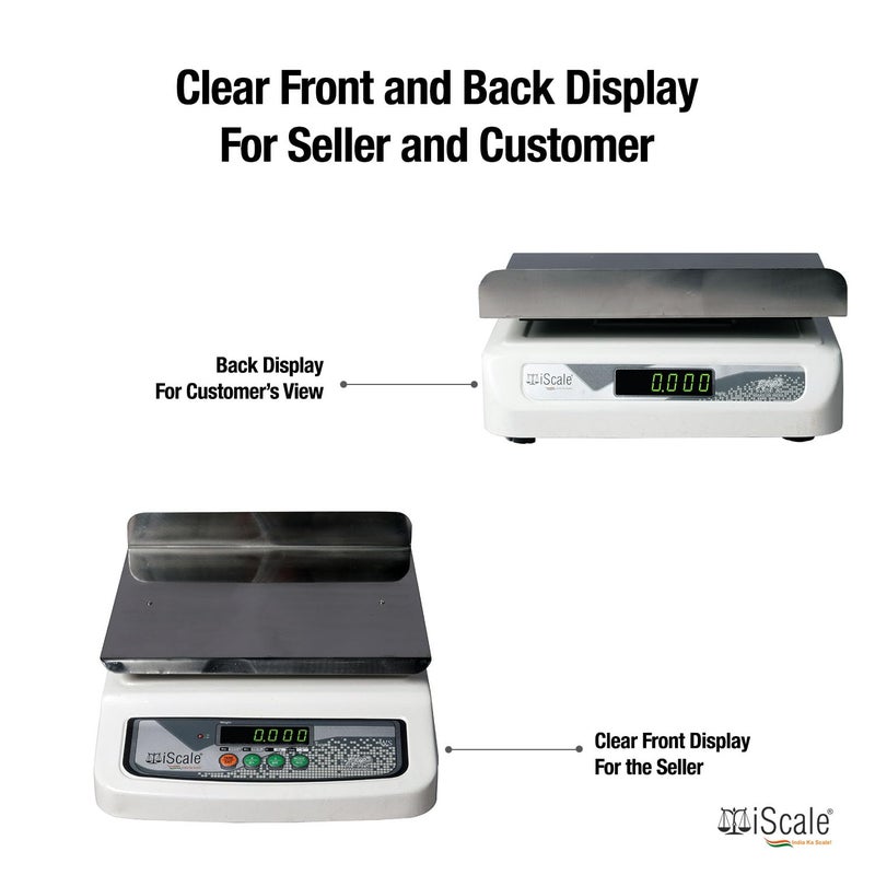 iScale i06L 30kg x 1g Commercial Weighing Scale with Front Back Double Display 230x300mm LShaped Stainless Steel Pan With Calibration Certificate Ideal for 51020kg Weighing in Shops - Image 3