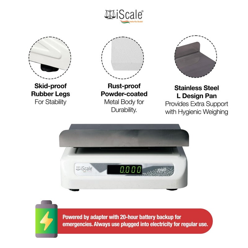 iScale i06L 30kg x 1g Commercial Weighing Scale with Front Back Double Display 230x300mm LShaped Stainless Steel Pan With Calibration Certificate Ideal for 51020kg Weighing in Shops - Image 4