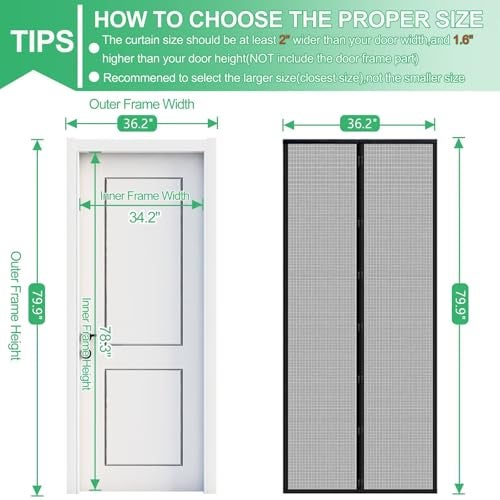 RELIANCER Fiberglass Magnetic Door Screen,Fit Door Size 34"x78",Auto Close Screen Door Mesh w/Magnets,Patio Doorway Net Screens,Self-Closing Doors Cover,Anti Mosquito Doorway Curtain,Mesh Partition - Image 2