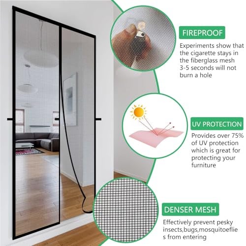 RELIANCER Fiberglass Magnetic Door Screen,Fit Door Size 34"x78",Auto Close Screen Door Mesh w/Magnets,Patio Doorway Net Screens,Self-Closing Doors Cover,Anti Mosquito Doorway Curtain,Mesh Partition - Image 4