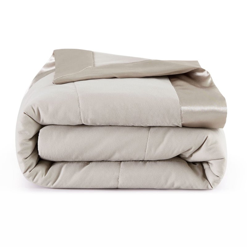 COMFLIVE Down Alternative Blanket Twin Size with Satin Trim  Bed Blanket for All Seasons  Winter Summer Comfort Soft 68x90 Taupe Twin