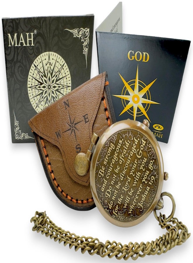 MAH Bible Verse Brass Compass – “Be Strong and Courageous” (Joshua 1:9) | Christian Gift for Graduation, Baptism, Confirmation – Religious Keepsake for Boys, Girls, Teens, Men, Pastors & Church Events - Image 1