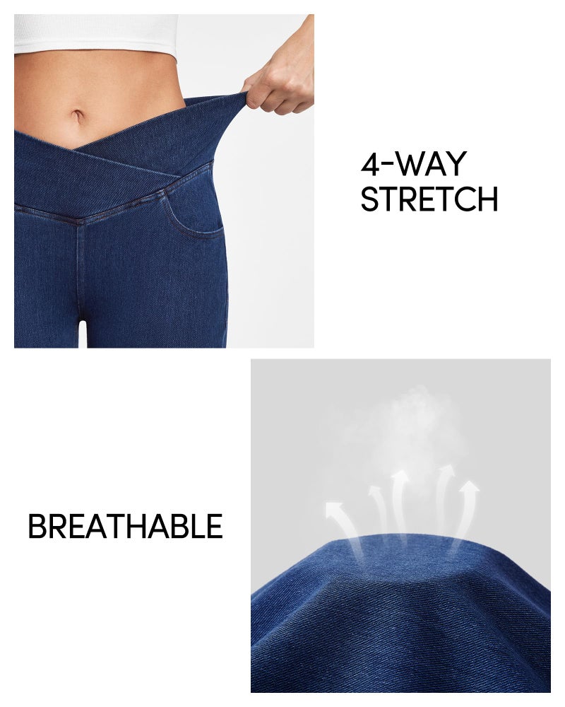 IUGA Stretchy Jeans for Women Bell Bottom Jeans V Cross High Waisted Jeggings Pull On Wide Leg Sweatpant Jean Flare Leggings(Dark Blue, X-Large) - Image 5