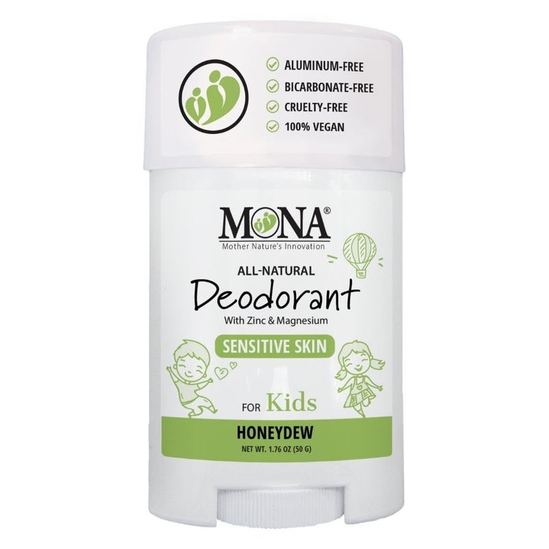 MONA 100 Natural Deodorant for Kids Preteens  Teens  No Baking Soda Synthetic Scents or Aluminum  Safe for Girls  Boys with Sensitive Skin  Hypoallergenic  Vegan HONEYDEW 176 Oz