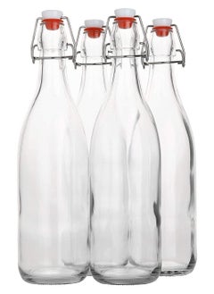 QUESERA Flip Top Glass Bottle [1 Liter / 33 fl.oz]Set of 4 – Swing Top Brewing Bottle with Stopper for Beverages, Oil, Vinegar, Kombucha, Beer, Water, Soda, Kefir – Airtight Lid & Leak Proof Cap  - Image 1