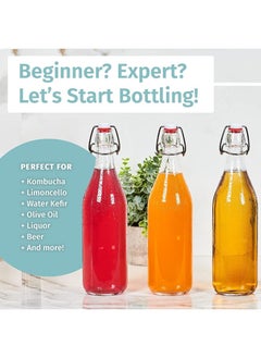 QUESERA Flip Top Glass Bottle [1 Liter / 33 fl.oz]Set of 4 – Swing Top Brewing Bottle with Stopper for Beverages, Oil, Vinegar, Kombucha, Beer, Water, Soda, Kefir – Airtight Lid & Leak Proof Cap  - Image 2