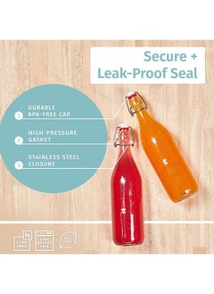 QUESERA Flip Top Glass Bottle [1 Liter / 33 fl.oz]Set of 4 – Swing Top Brewing Bottle with Stopper for Beverages, Oil, Vinegar, Kombucha, Beer, Water, Soda, Kefir – Airtight Lid & Leak Proof Cap  - Image 4