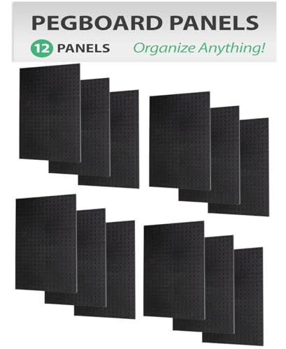 WallPeg Pegboard Panels Garage Organization - 12 ea (24"x16") Black Peg Board Panel Set - (PB-1-B) Tool Organizer, Crafts, Shop, Home, Office, Wall Storage Kit - Image 2
