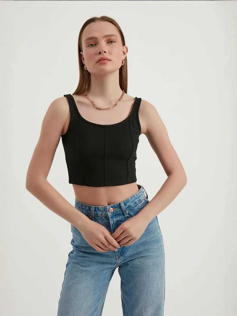 HICCUP Scoop Neck Basic Sleeveless Cropped Top