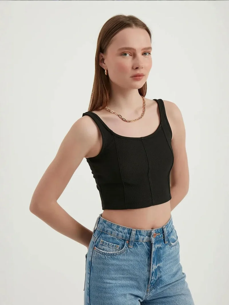 HICCUP Scoop Neck Basic Sleeveless Cropped Top