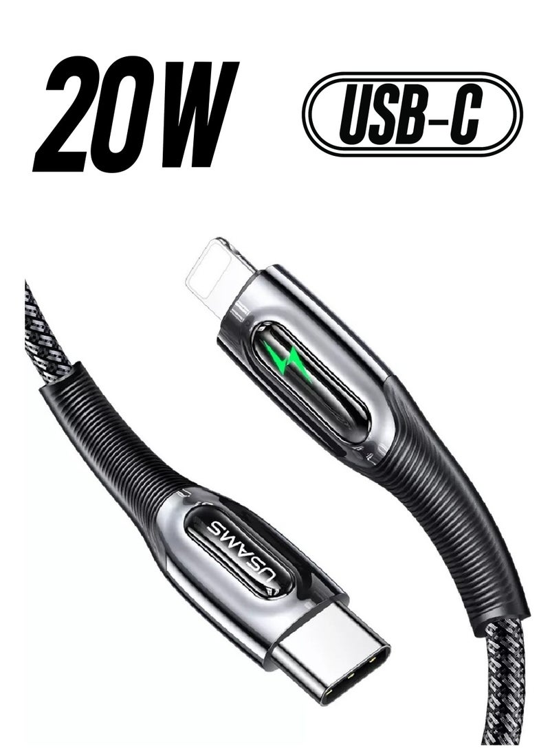 Usams iPhone Cable 1.2M USB C to Lightning Fast Charging Wire Braided Cord 20W Fast PD Charge for iPhone 14/14 Plus/ 14 Pro/14 Pro Max/iPhone 13/12/11/XS/Pro Max /Pro/Mini/SE/ ipad 9 Black  - Image 1
