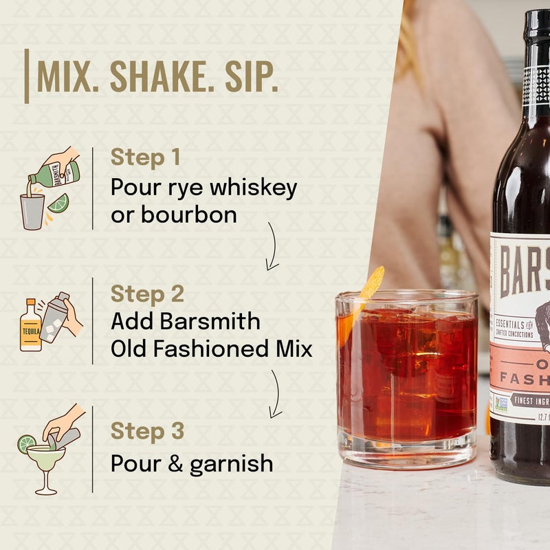 Barsmith Old Fashioned Mix - Classic Whiskey Drink Mixer w/Sweetness, Cherry, Citrus & Bitters - Premium Non-GMO Drink Mixer - Perfect for Bourbon Cocktails & Home Bars - 12.7 oz Bottles (Pack of 6) - Image 5