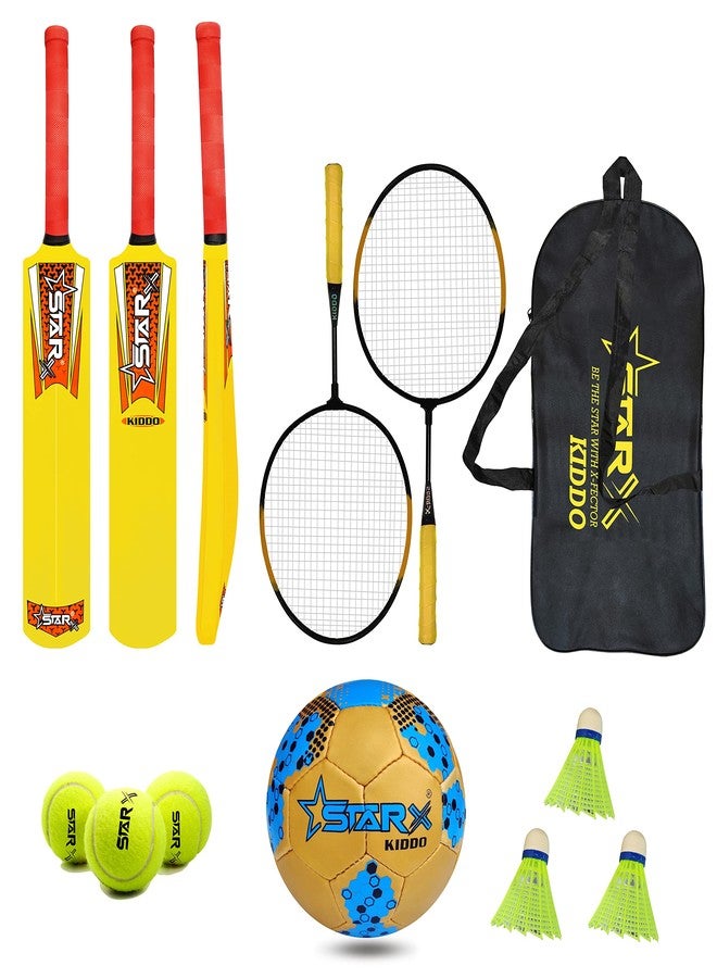 StarX Kiddo Sports Kit Combo, Plastic Cricket Bat, Football and Badminton Kit for Kids Plastic Cricket Kit - Image 1