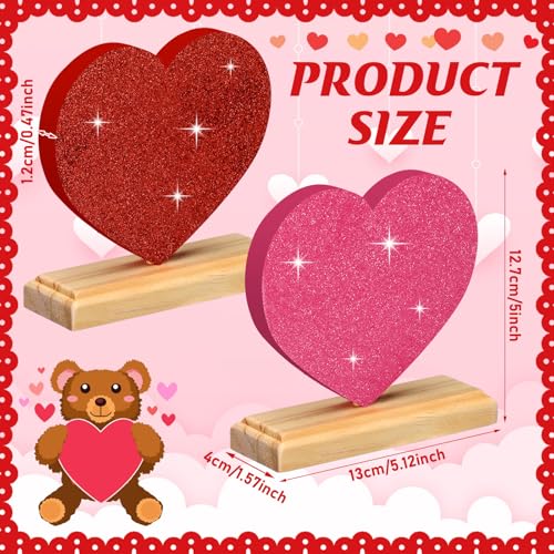 Yousoontic 6 Pcs Valentine Day Wooden Heart Signs Wood Heart Blocks Tiered Tray Decor Red Pink Table Centerpieces Farmhouse Home Kitchen Valentine Gift Tiered Tray Decor for Home Office Mantel - Image 2