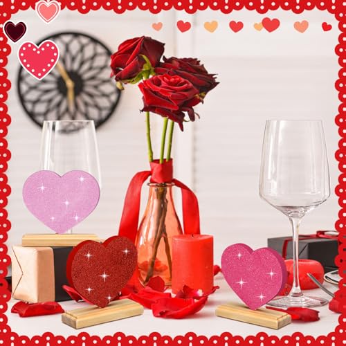Yousoontic 6 Pcs Valentine Day Wooden Heart Signs Wood Heart Blocks Tiered Tray Decor Red Pink Table Centerpieces Farmhouse Home Kitchen Valentine Gift Tiered Tray Decor for Home Office Mantel - Image 3