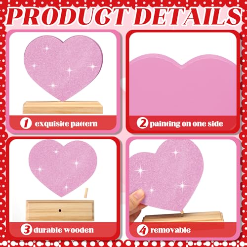 Yousoontic 6 Pcs Valentine Day Wooden Heart Signs Wood Heart Blocks Tiered Tray Decor Red Pink Table Centerpieces Farmhouse Home Kitchen Valentine Gift Tiered Tray Decor for Home Office Mantel - Image 4