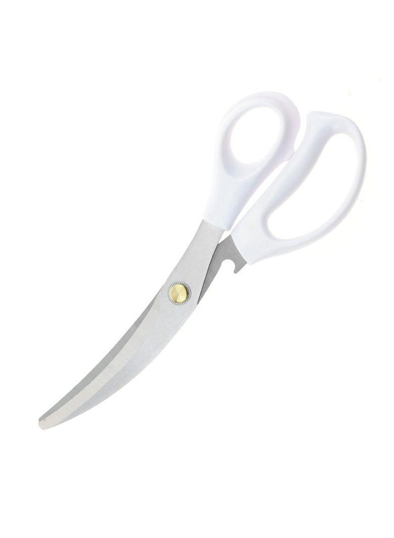 AROAQ Kitchen Scissors, Heavy Duty All Purpose Kitchen Shears, Korean Stainless Steel Curved Blade Barbecue Scissors, Steak Scissors  For Chicken Food Meat And Cooking, ( White ) - Image 1